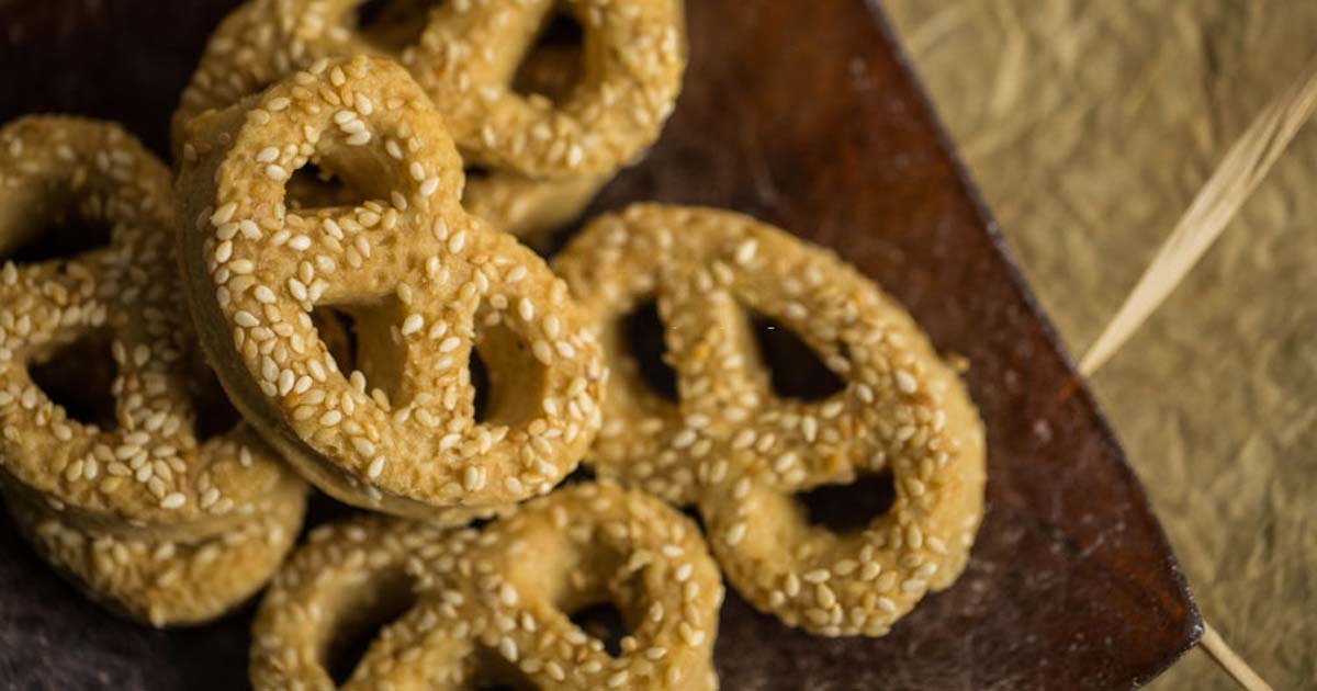 Homemade pretzel with sesame seeds