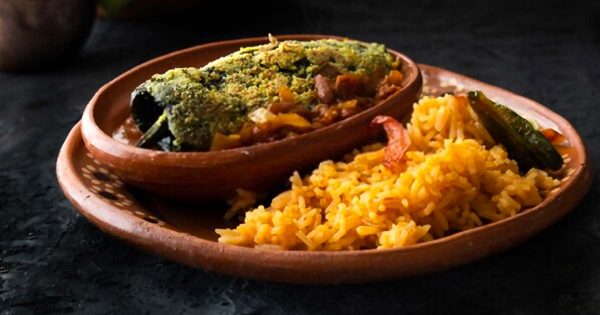 Chorizo-and-Queso-Chihuahua-Stuffed Chiles with Mexican Rice