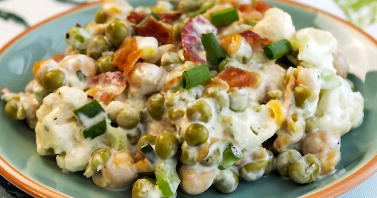 Creamy Green Pea Salad With Cheddar Cheese