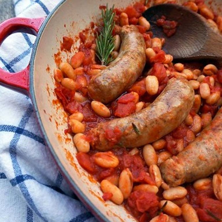 Chicken Sausage Skillet with Tuscan White Beans and Tomatoes