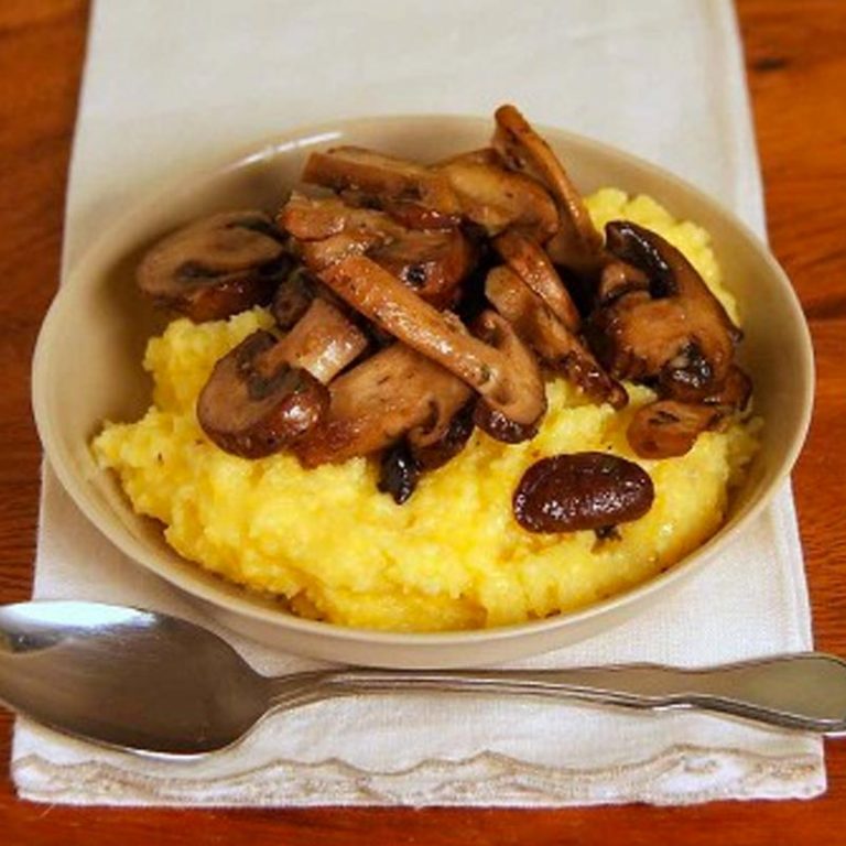 Creamy Slow Cooker Polenta with Sauteed Mushrooms