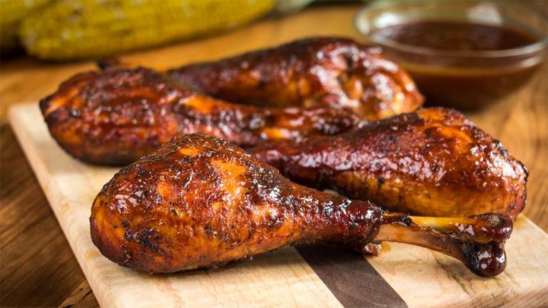 Turkey Drumsticks Slathered with Barbecue Sauce