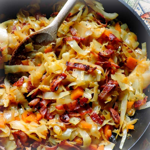 Fried Cabbage with Bacon, Onion, and Garlic