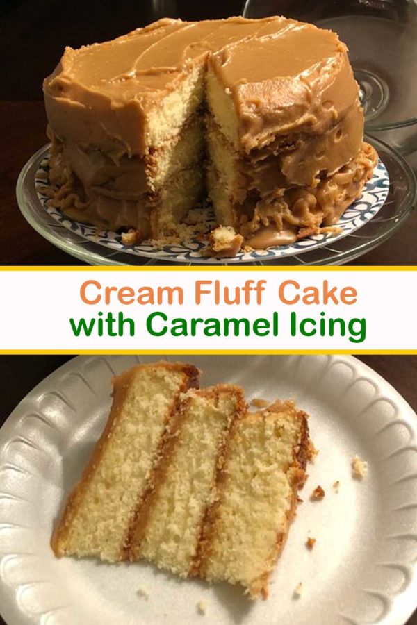 Cream Fluff Cake with Caramel Icing