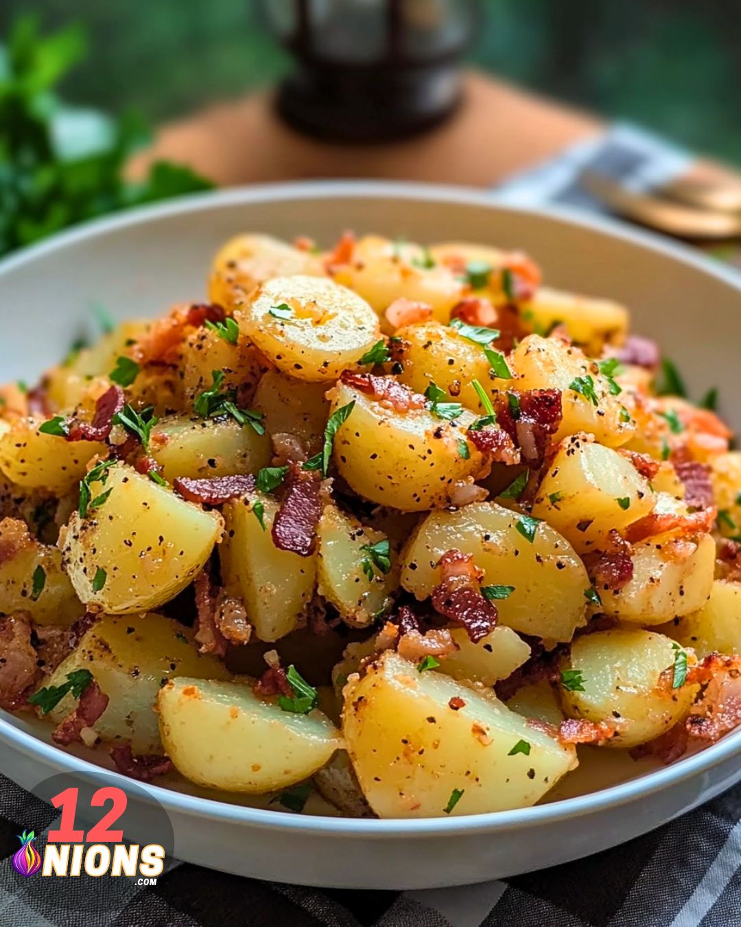 Making Bacon and Shallot Potato Salad