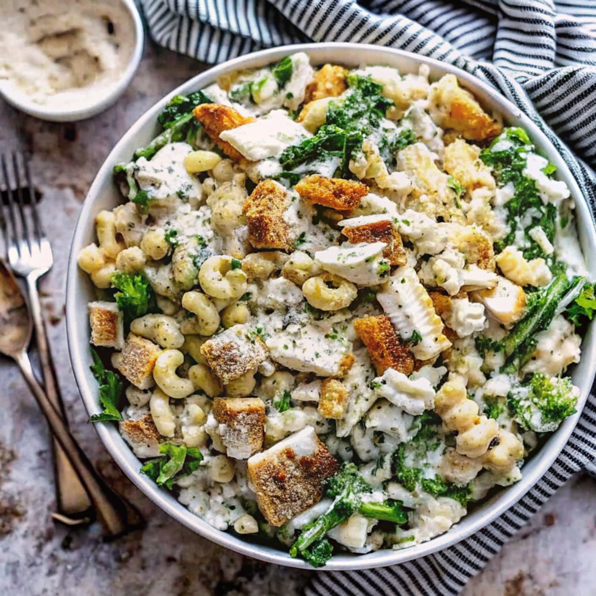 Making the Chicken Caesar Pasta Salad Recipe